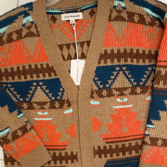 Lucky Brand Southwestern Aztec Print Long Open Front Cardigan Sweater Women S - Picture 10 of 11